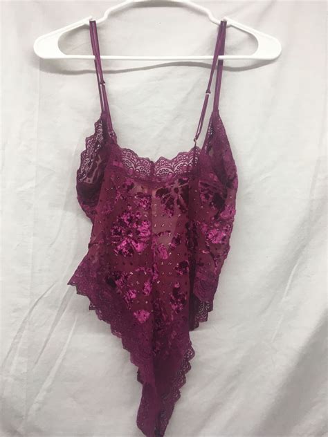 Vintage Victoria S Secret Sheer Lace Teddy Wine Bodys Gem