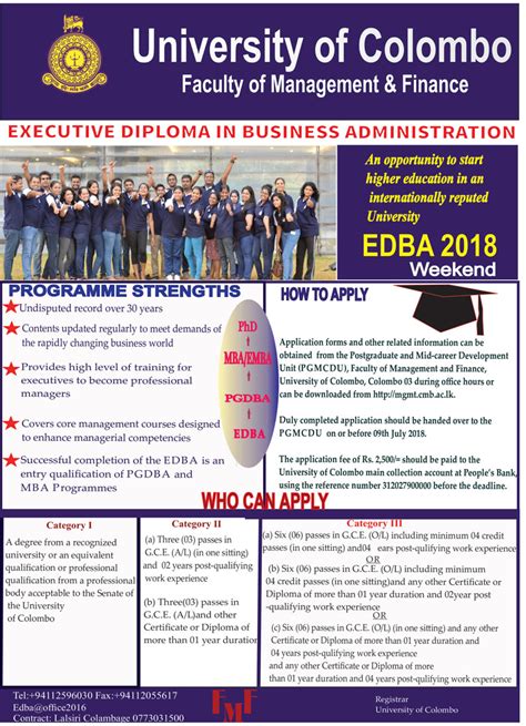 Executive Diploma In Business Administration Faculty Of Management