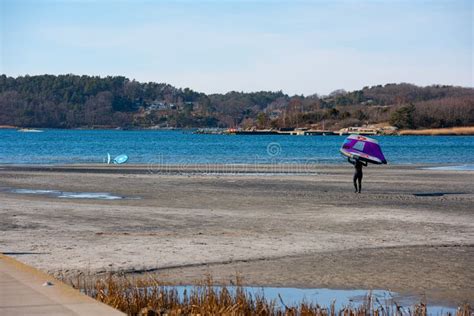 Person Walking on a Beach Getting Ready To Wing Foil.. Editorial Photography - Image of glider ...