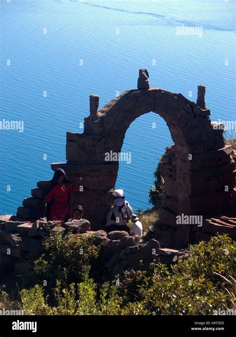 Arched Stone Gate On Isla Taquile In Lake Titicaca Peru Stock Photo