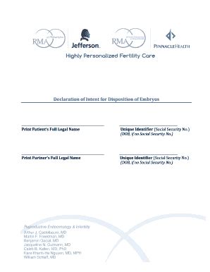 Fillable Online Declaration Of Intent For Disposition Of Embryos Fax