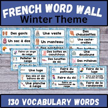 French Winter Word Wall Vocabulary Cards Mur De Mots Hiver Flashcards FSL