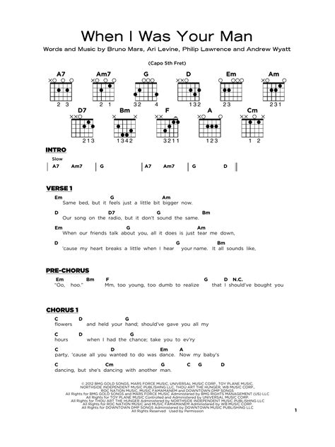 When I Was Your Man By Bruno Mars Sheet Music For Really Easy Guitar At