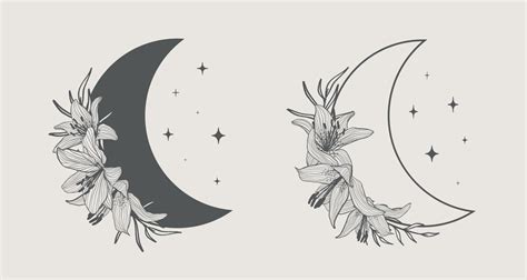 Crescent Moon Of Flowers In A Trendy Minimal Linear Style Vector