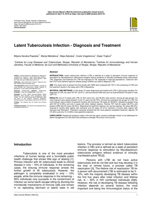 (PDF) Latent Tuberculosis Infection - Diagnosis and Treatment