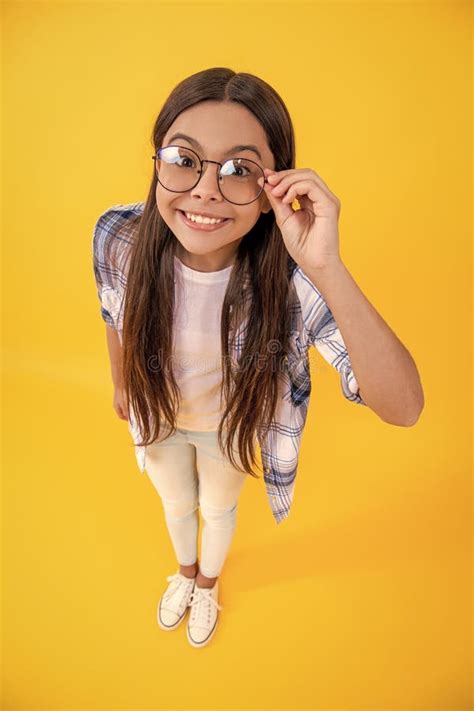 Girl With Eyesight Glasses And Checkered Shirt Teenage Girl Wear Eyesight Glasses Stock Image