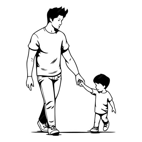 Premium Vector Father And Son Walking Hand In Hand Vector Illustration In Cartoon Style