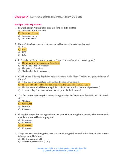 Chapter 7 Questions Human Sexuality A Contemporary Introduction 2e Chapter 7 Contraception