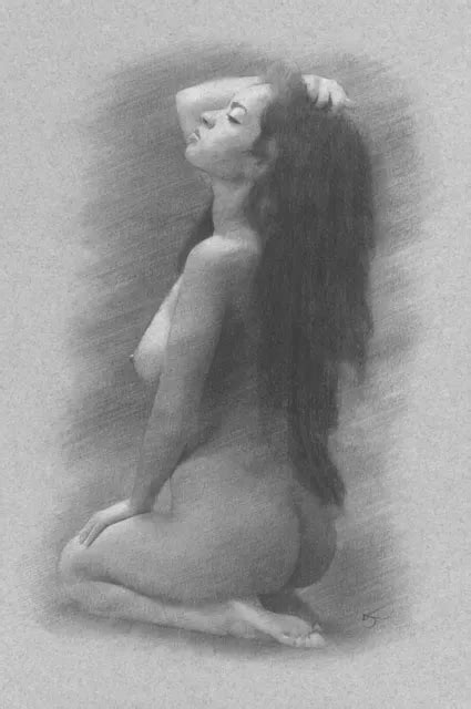 FEMALE NUDE ORIGINAL DRAWING Charcoal Chalk Fine Art Naked Woman Lady