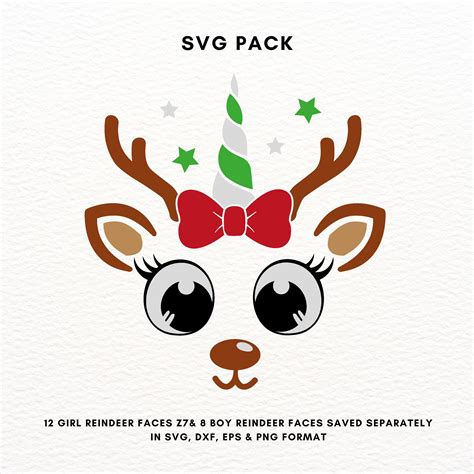 Christmas Reindeer Face Svg Bundle Cute Reindeer Face Clipart