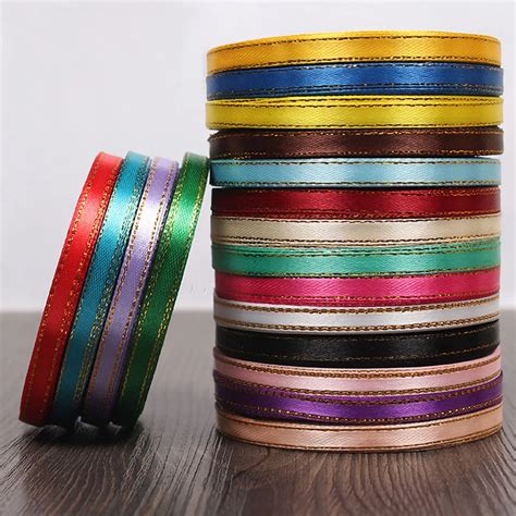 Inch Mm Golden Border Satin Ribbon Diy Gift Packing Wedding