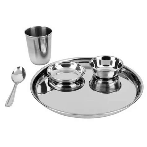 Silver Round Stainless Steel Dinner Thali Set For Home At Rs 196 Pc In