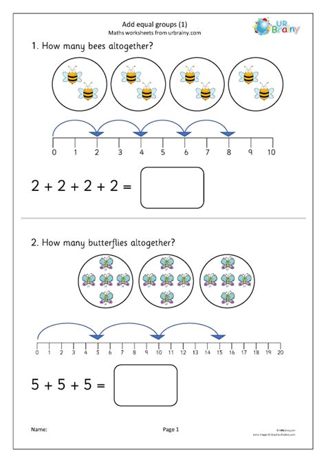 Adding Equal Groups Worksheets