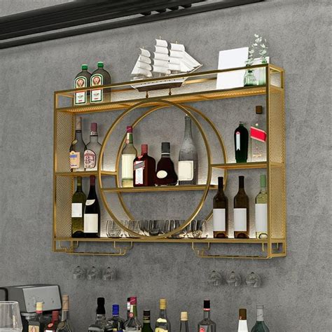 Litfad Modern Wall Mounted Wine Rack Metal Wine Bottle And Glass Rack Iron Display