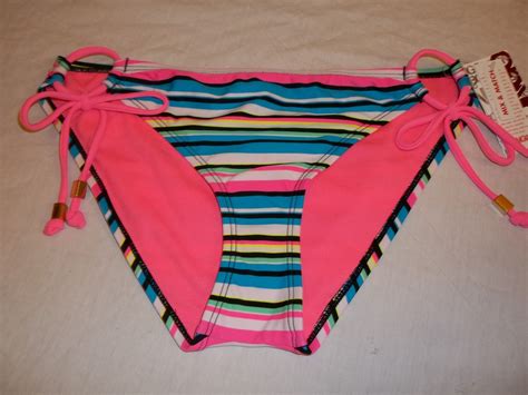 Bongo Womens Juniors Bikini Bottom Size Medium NEW W Tag Blue Pink Black Striped EBay