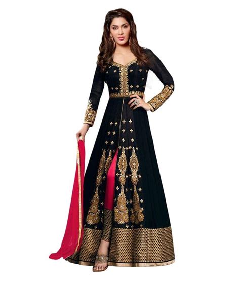 Angel Queen Black Georgette Anarkali Gown Semi Stitched Suit Price In