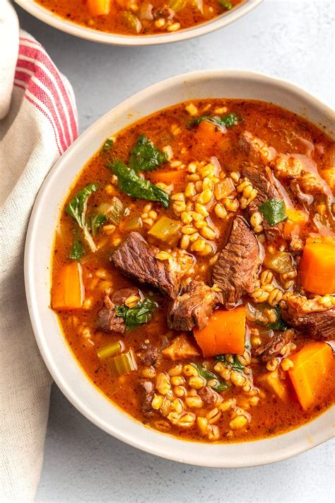 Instant Pot Beef And Barley Soup With Pesto