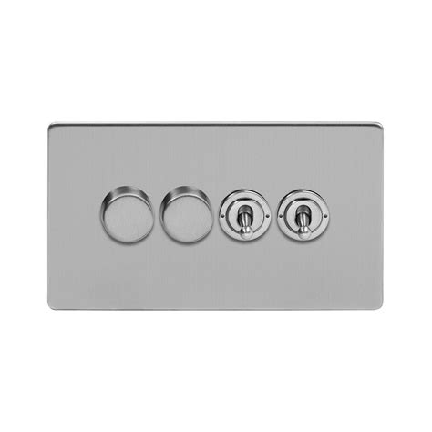 Brushed Chrome 4 Gang Switch With 2 Dimmers 4 Gang Dimmer Toggle Combo Elesi