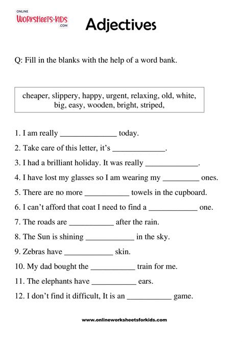 Adjectives Worksheets Grade 3