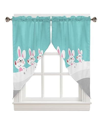 Easter Swag Valance Curtains Hello Spring Watercolor Tulip Flowers