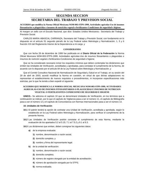 Pdf Acuerdo Que Modifica La Norma Oficial Mexicana Nom Stps