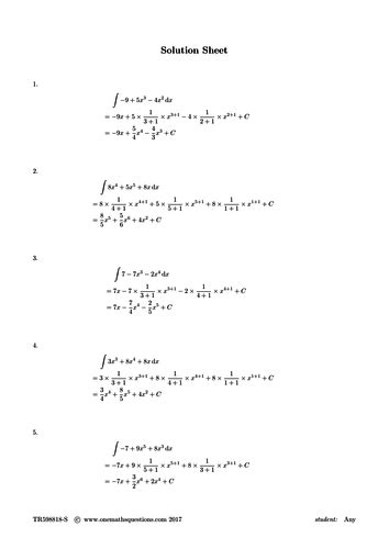 Integration Worksheet With Answers