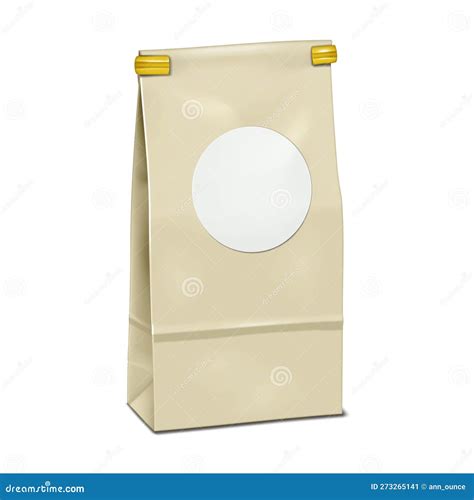 Blank Tin Tie Paper Bag With Round Label Sticker Vector Mockup