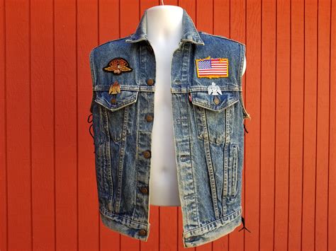 Vintage S Levis Biker Jean Vest With Lace Up Sides Etsy