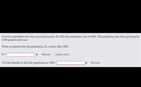 Solved A Town S Population Has Been Growing Linearly In Chegg