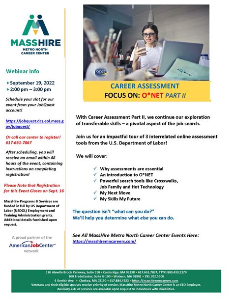 Career Assessment Focus On ONET II MassHire Metro North Career Center