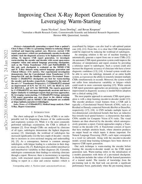 Pdf Improving Chest X Ray Report Generation By Leveraging Warm Starting