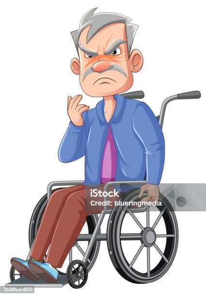 Grandpère Furieux En Fauteuil Roulant Illustration De Personnage De Dessin Animé Vecteurs Libres