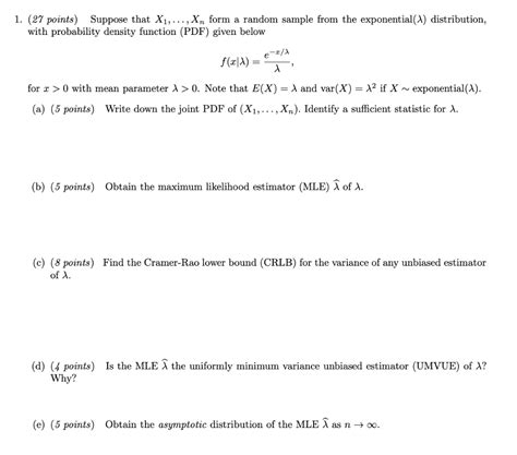 Solved 1 27 Points Suppose That X1 Xn Form A Random Chegg