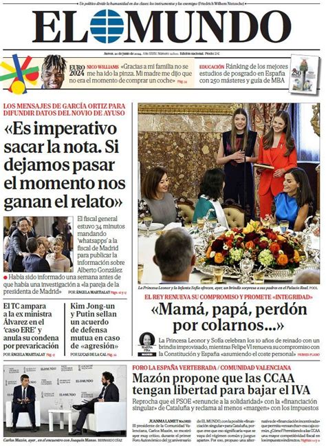 Portada De El Mundo Del Jueves De Junio De Medios