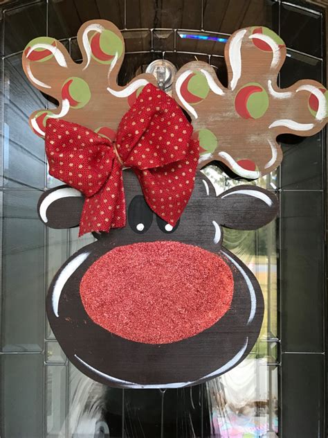 Rudolph Reindeer Christmas Door Hanger 20x17 5 Etsy