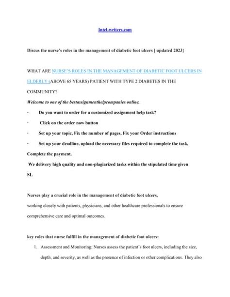 Discus The Nurses Roles In The Management Of Diabetic Foot Ulcers