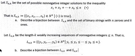 Solved Let Sn K ﻿be The Set Of Possible Nonnegative Integer