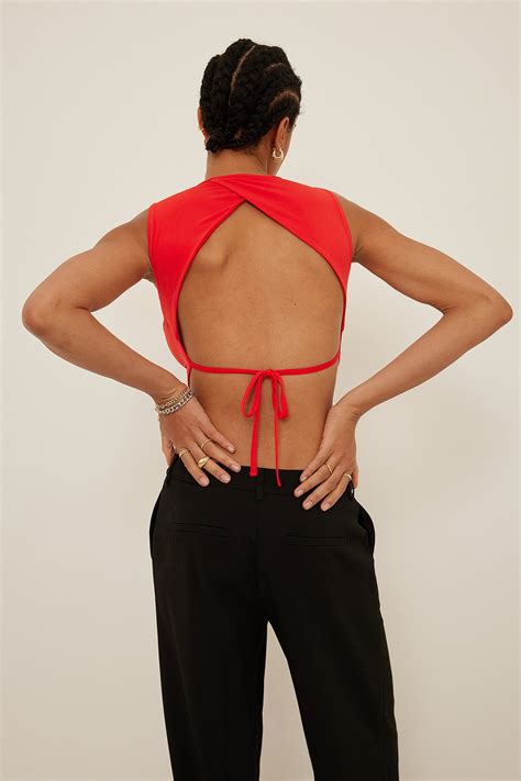 Tie Back Cropped Top Red Na Kd