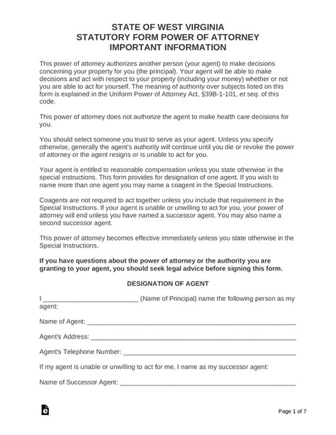 Free West Virginia Power Of Attorney Forms 10 Types Pdf Word Eforms