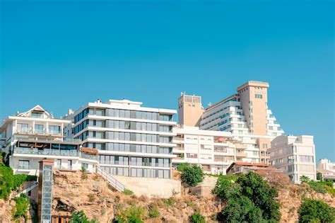 Premium Photo | The hotel is located on the cliff above the beach