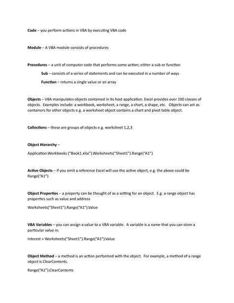 Vba Intro Lecture Notes For Csci Code You Perform Actions In