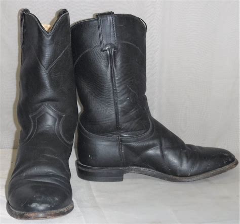 Vintage Justin Men S Roper Leather Black Cowboy Western Etsy