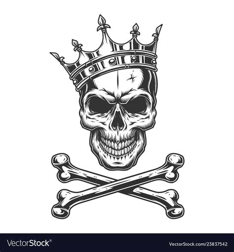 Vintage Monochrome Skull In Royal Crown Royalty Free Vector Crown