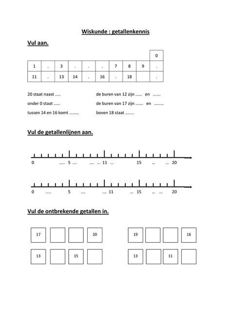 Getallenkennis Tot 20 Oefeningen Getallenlijnen Studeertips
