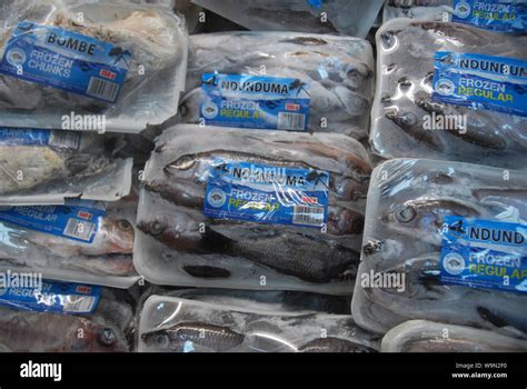 Packets Of Frozen Fish In Supermarket Freezer Lilongwe Malawi Africa