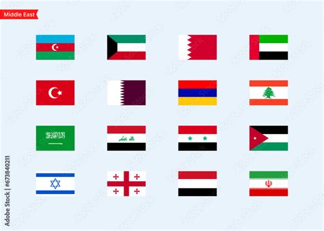 Flags of the countries of the Middle East continent. Color flags of ...