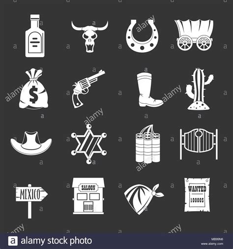 Wild West Icons Set Grey Vector Stock Vector Image And Art Alamy