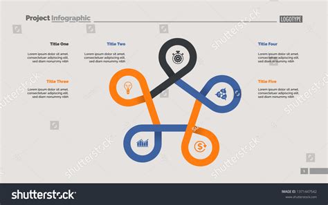 Five Points Process Chart Slide Template Vector De Stock Libre De