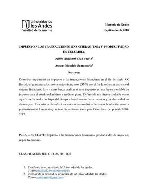 Impuesto A Las Transacciones Financieras Tasa Y Productividad Ciudad