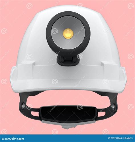 White Safety Helmet Or Hard Cap With Flashlight Isolated On Pink